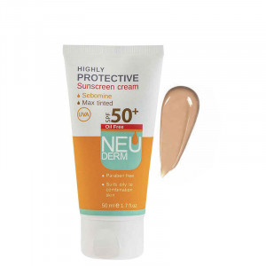کرم ضد آفتاب رنگی فاقد چربی SPF50 نئودرم مناسب پوست چرب و مختلط