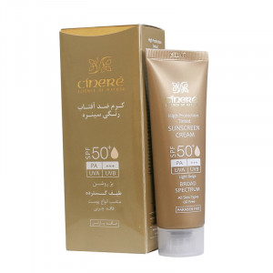 کرم ضدآفتاب رنگی بژروشن +Spf50 فاقد چربی 50 ml  سینره  مناسب انواع پوست