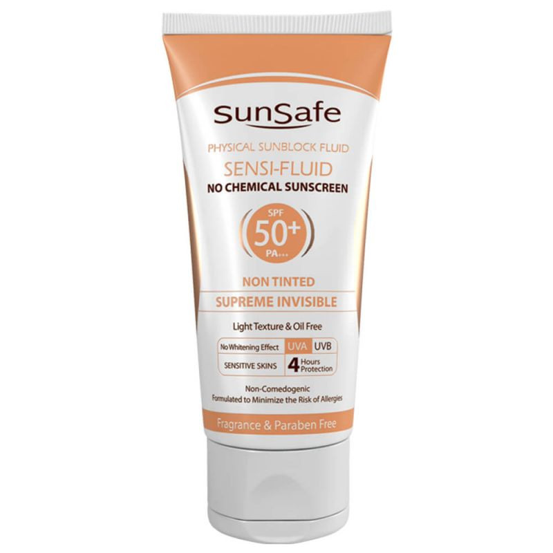 کرم ضد آفتاب بی رنگ SPF50 پوست حساس و مستعد قرمزی سان سیف ۵۰ میلی لیتر