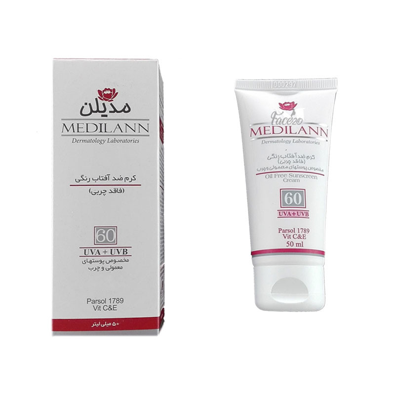 کرم ضد آفتاب رنگی بدون چربی پوست های چرب و آکنه ای SPF60 مدیلن ۵۰ میلی لیتر