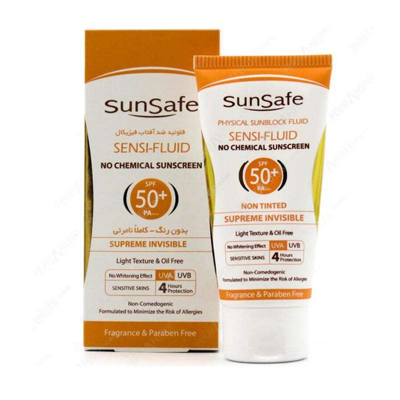 کرم ضد آفتاب بی رنگ SPF50 پوست حساس و مستعد قرمزی سان سیف ۵۰ میلی لیتر