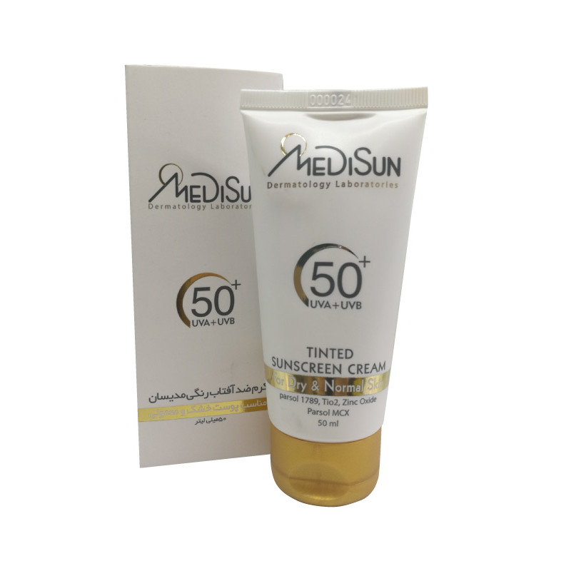کرم ضد آفتاب رنگی SPF50 پوست معمولی و خشک مدیسان ۵۰ میلی لیتر