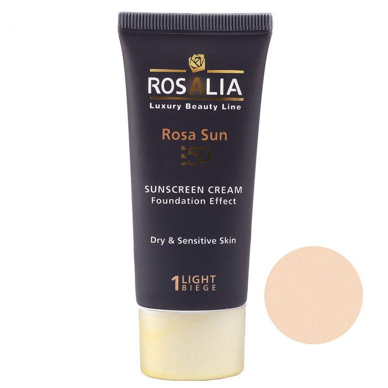کرم ضد آفتاب رزا سان spf 50 بژ روشن1 پوست خشک و حساس رزالیا 40 میلی لیتر